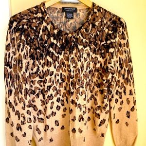 100% Cashmere Leopard Print Cardigan By The Great Quality Of Lord and Taylor.